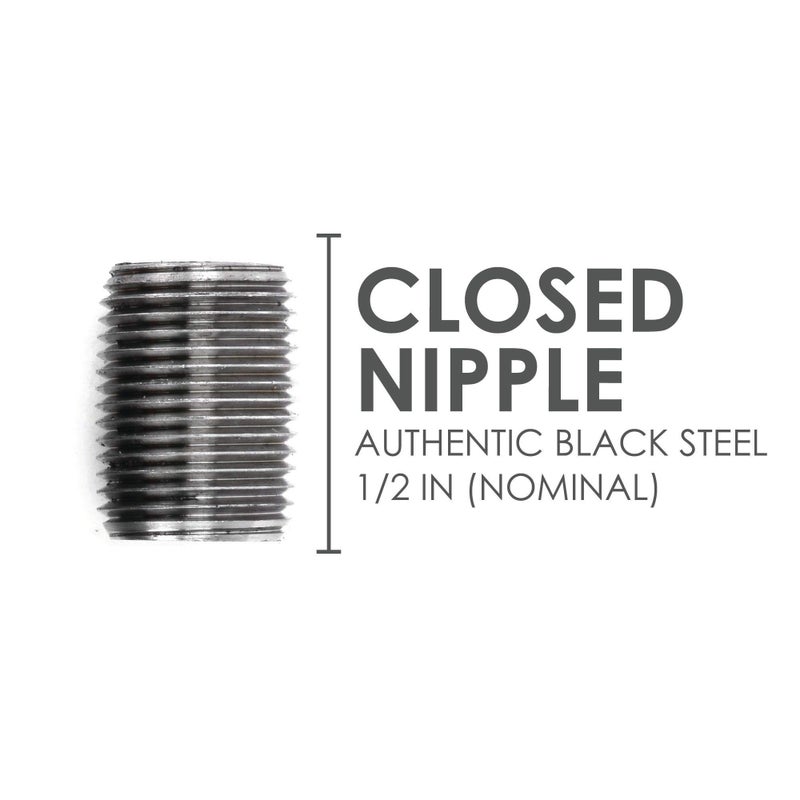 Pipe Decor 1/2â€ x 1â€ Malleable Cast Iron Pipe Close Nipple, Industrial Steel Grey Fits Standard Half Inch Black Threaded Pipes Nipples and Fittings, Build Vintage DIY Furniture, 10 Pack - Image 2